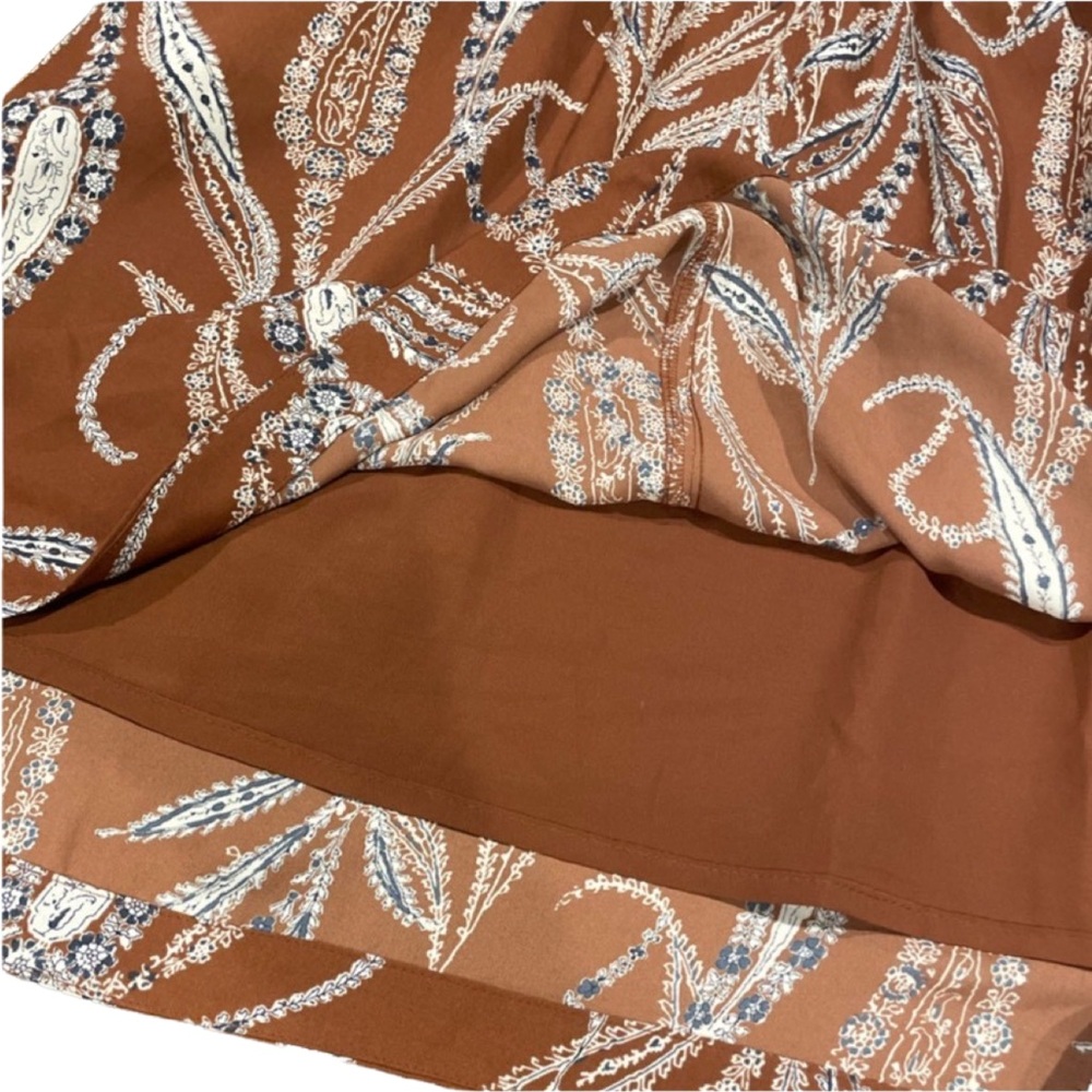 LOFT Brown A-Line Skirt with White and Blue Pattern - Picture 5 of 6